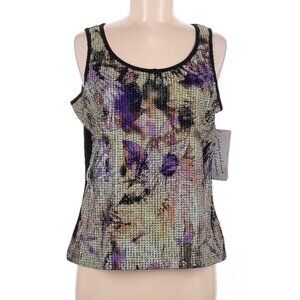 Peter Nygard Sleeveless Shirt Blouse Womens Medium New Floral Sequin Purple